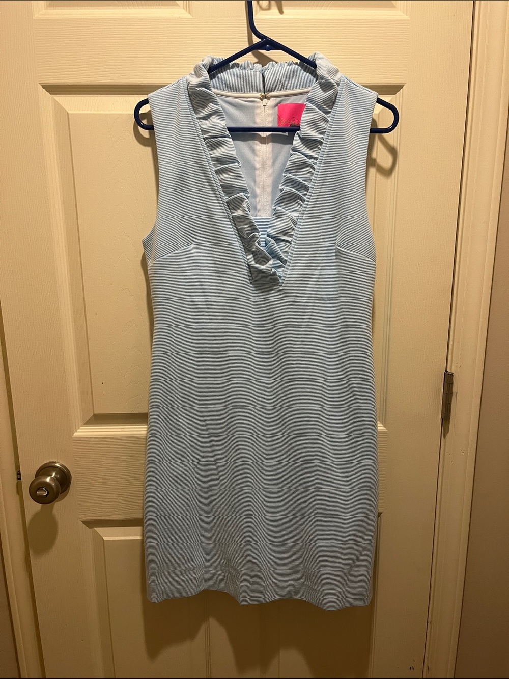 Lilly Pulitzer Light Blue and White Striped Top with Pink Label